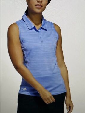Adidas Polo Shirt Womens M Sleeveless 4 Way Stretch Breathable Space Dye Blue